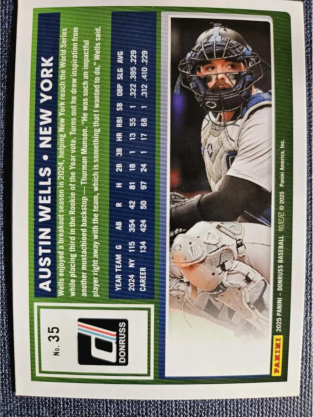 2025 Panini Donruss baseball - Austin Wells #35- NY Yankees - RAW Mint